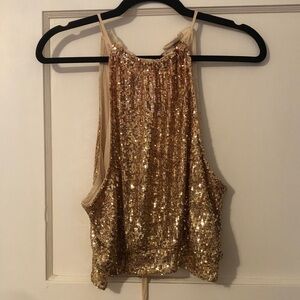 Free People Gold Sequin Tank Top